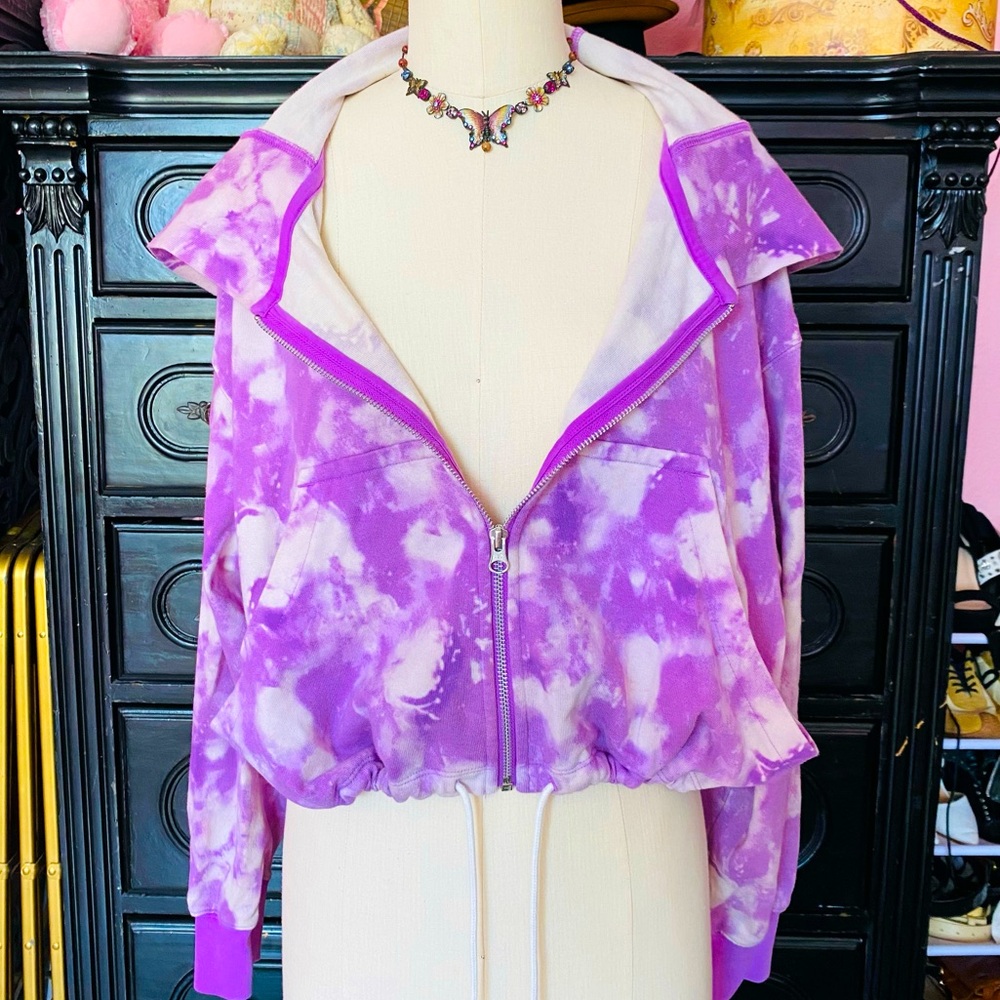 Rare Purple and White Tie-Dye Nike Zip-Up Cropped Hoodie Jacket